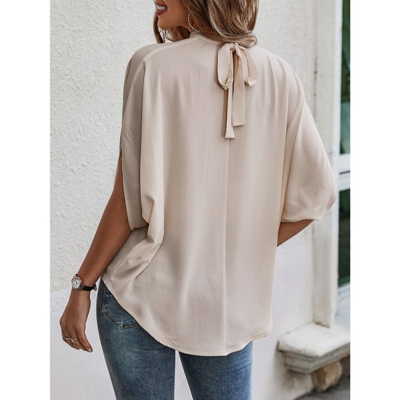 Tie Back Batwing Sleeve short sleeve Blouse black - Picture 5 of 11